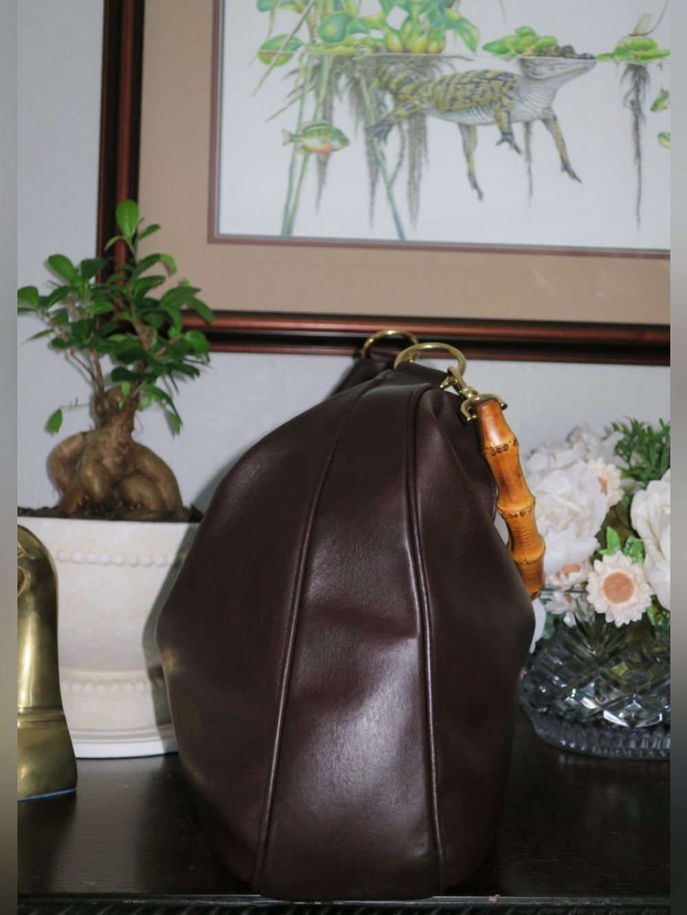 Authentic Vintage Gucci Large Bamboo handle Leather Tote bag - Picture 3 of 12